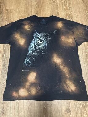 The Mountain Black Owl Graphic Tee with Gold Bleach Splatter